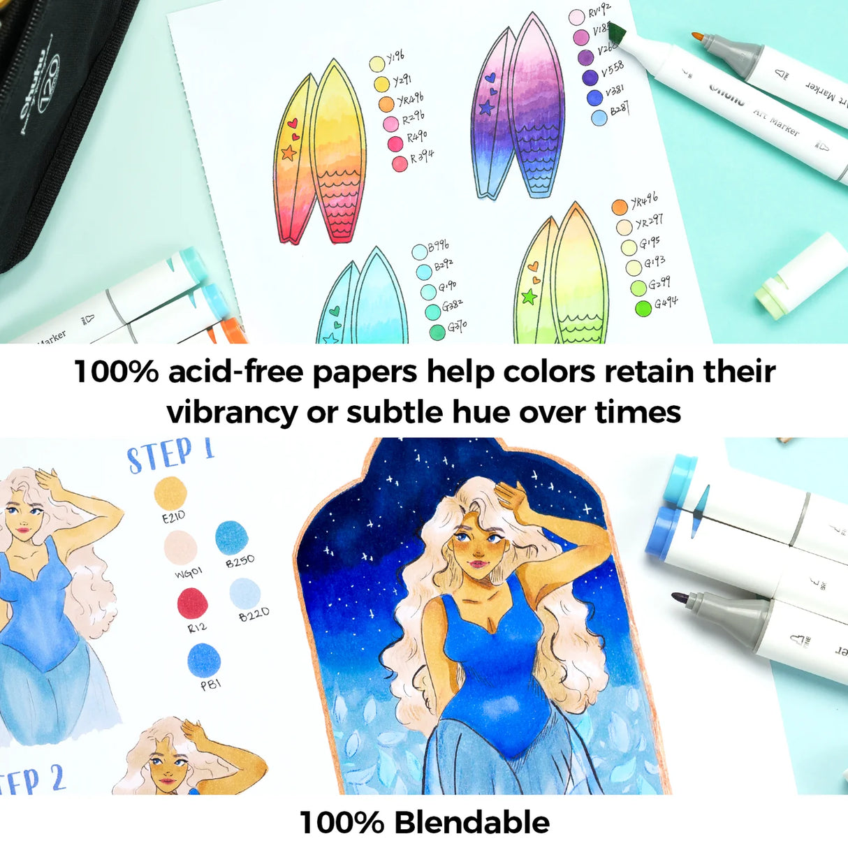 Ohuhu Marker Pad 9x12 120LB 200GSM Bleedproof Double-Sided
