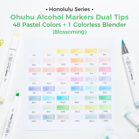Ohuhu Honolulu 48 Blossoming Pastel alcohol markers artwork example