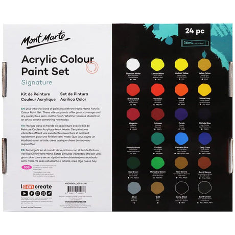 Acrylic Colour Paint Set 24pc x 36ml - Mont Marte - Glowish