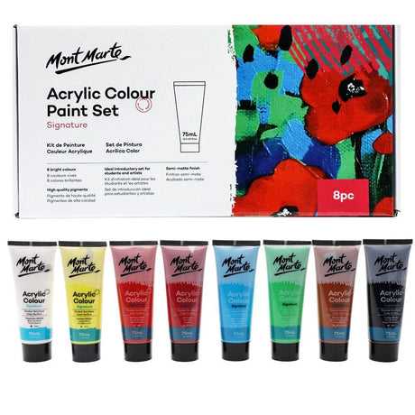 Acrylic Colour Paint Set 8pc x 75ml - Mont Marte - Glowish