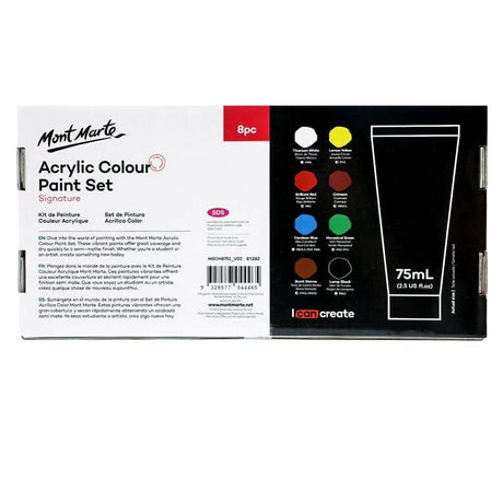 Acrylic Colour Paint Set 8pc x 75ml - Mont Marte - Glowish