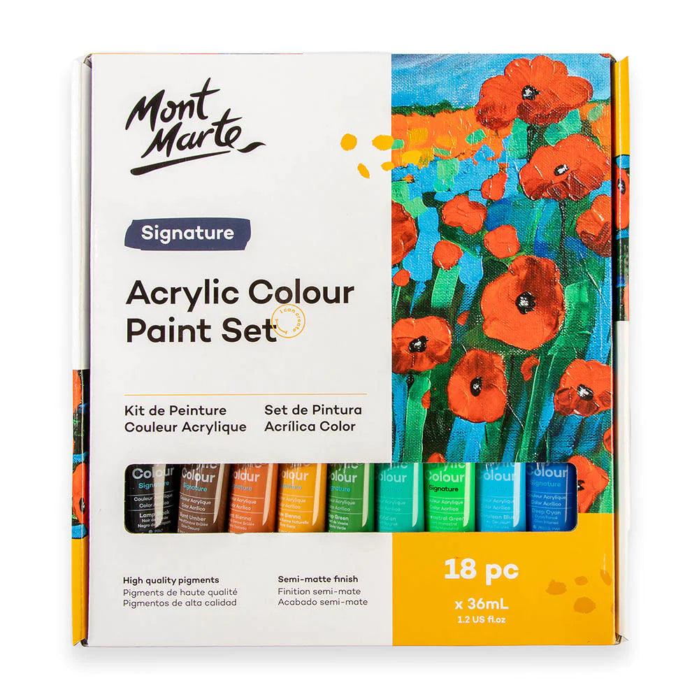 Acrylic Colour Paint Set Signature 18pc x 36ml - Mont Marte - Glowish