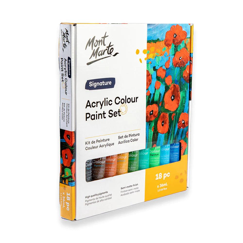 Acrylic Colour Paint Set Signature 18pc x 36ml - Mont Marte - Glowish