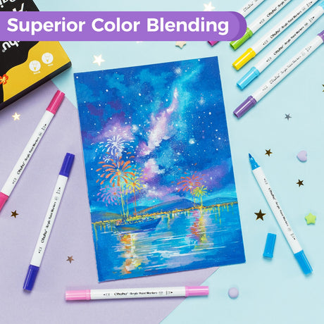 Ohuhu Akaka 72 acrylic paint markers colour swatches and artwork examples