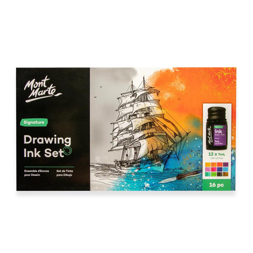 Drawing Ink Set Signature 16pc - Mont Marte Glowish Art Supplies