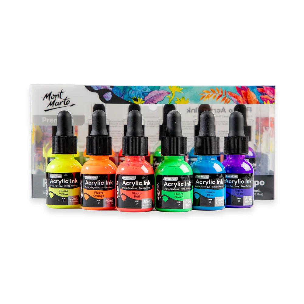 Fluoro Acrylic Ink Premium 6pc x 20ml - Mont Marte