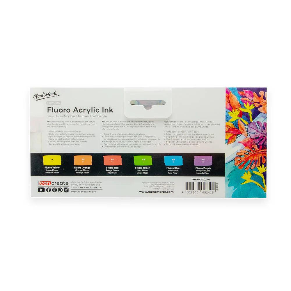 Fluoro Acrylic Ink Premium 6pc x 20ml - Mont Marte - Glowish