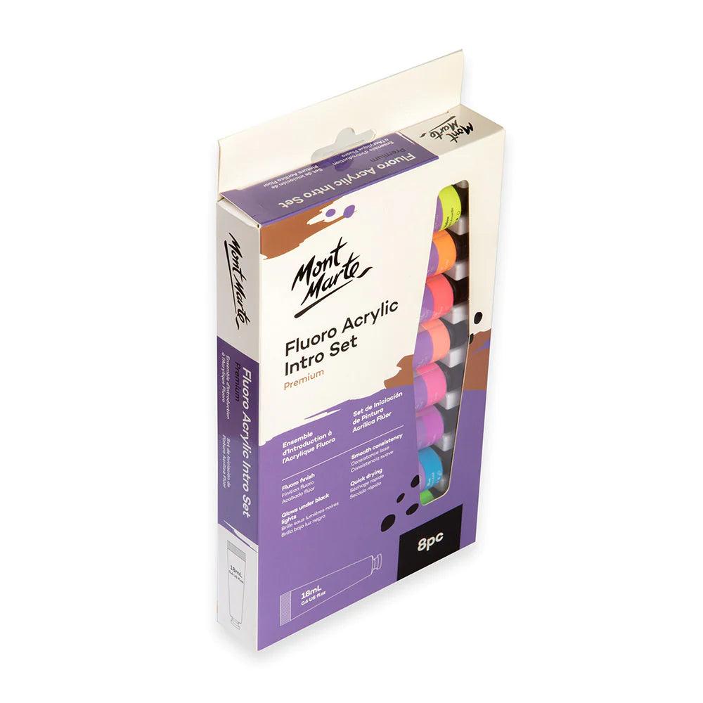 Fluoro Acrylic Paint Intro Set Premium 8pc x 18ml - Mont Marte - Glowish