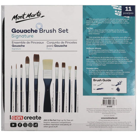 Gouache Brush Set Signature Wallet 11pc - Mont Marte - Glowish