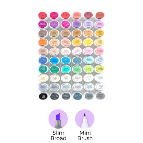 Ohuhu Kaala B 60 Colors Illustration Tones Mini Brush and Slim Broad Dual Tip Alcohol Markers set