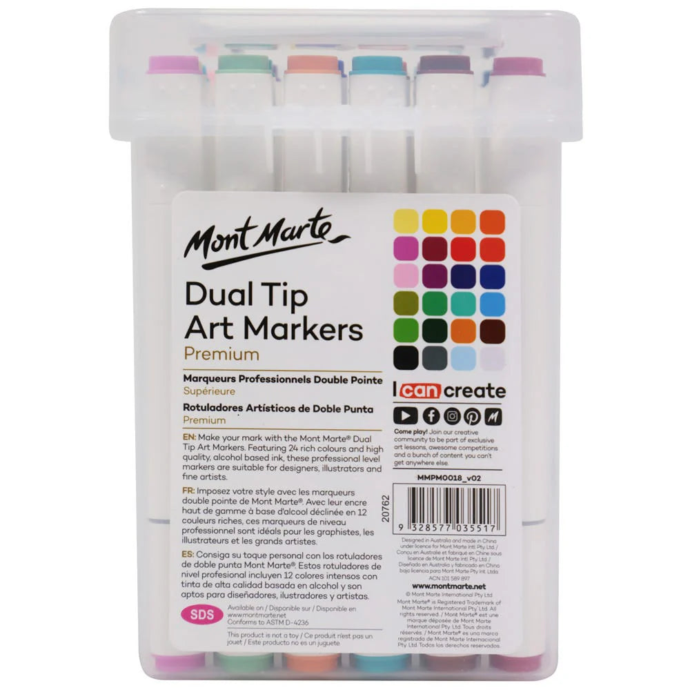 Dual Tip Art Markers in Case Premium 24pc - Mont Marte