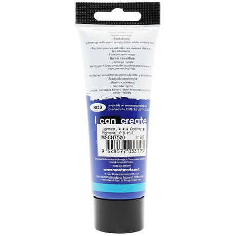 Mont Marte Studio Acrylic Paint Tube 75ml - Phthalo Blue - Glowish