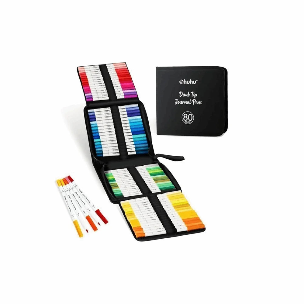 Ohuhu 80-colour water-based dual-tip marker set in fabric pouch