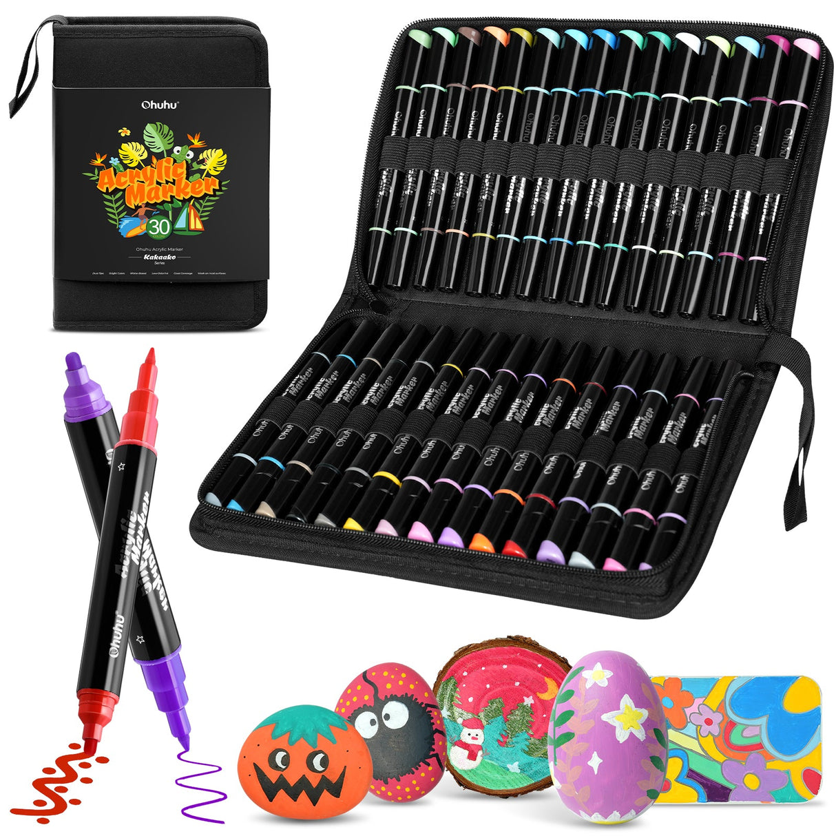Ohuhu Acrylic Paint Pens 30 Colors Dual Tip Fine and Broad