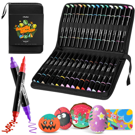 Ohuhu Acrylic Paint Pens 30 Colors Dual Tip Fine and Broad
