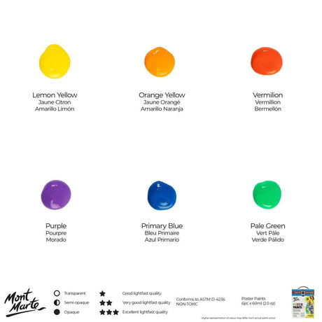 Poster Paint Set 6pc x 60ml - Mont Marte - Glowish