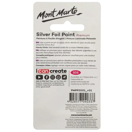 Silver Foil Paint Premium 20ml - Mont Marte Glowish Art Supplies