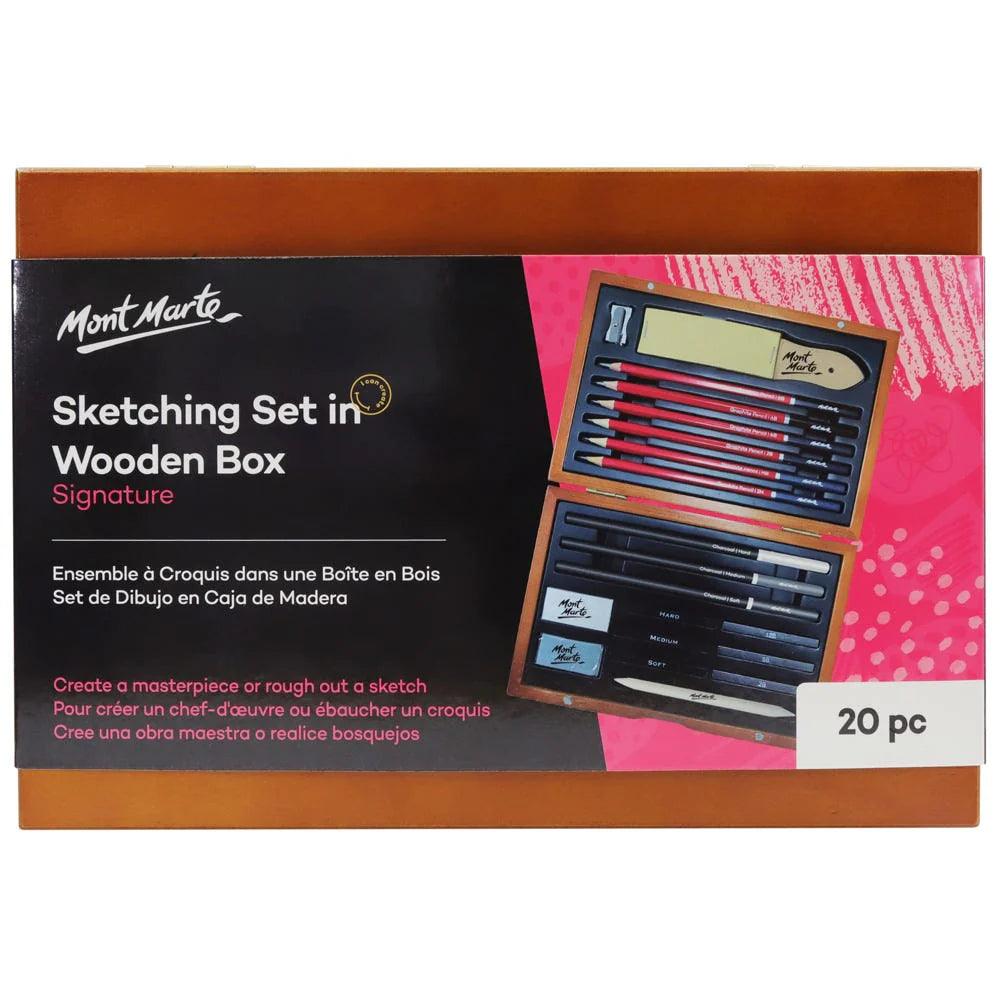 Sketching Set in Wooden Box 20pc - Mont Marte - Glowish