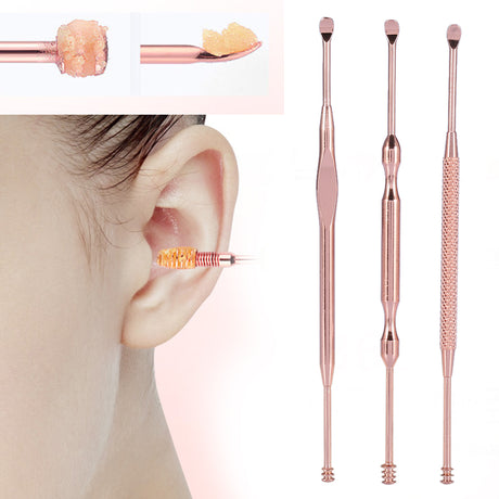 3 Pcs Ear Pick Ear Wax Remover Ear Pick Cleanser kit Rose Gold - Glowish