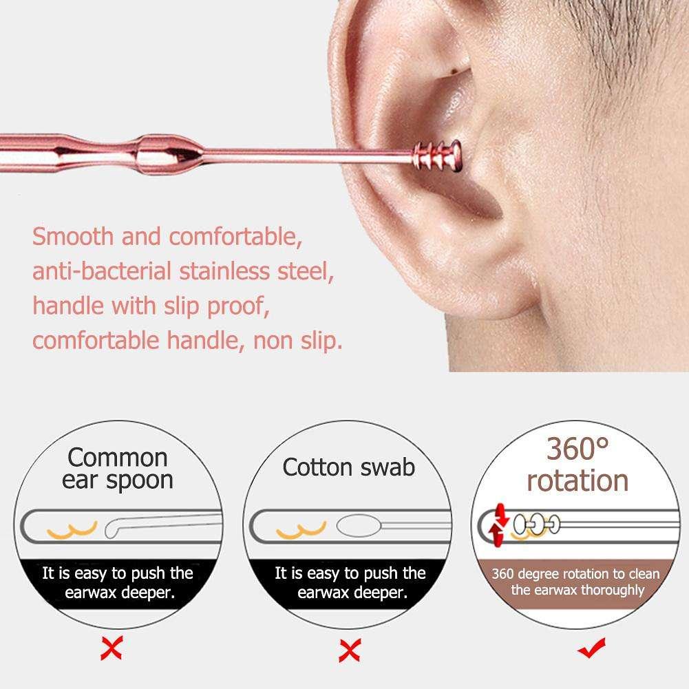 3 Pcs Ear Pick Ear Wax Remover Ear Pick Cleanser kit Rose Gold - Glowish