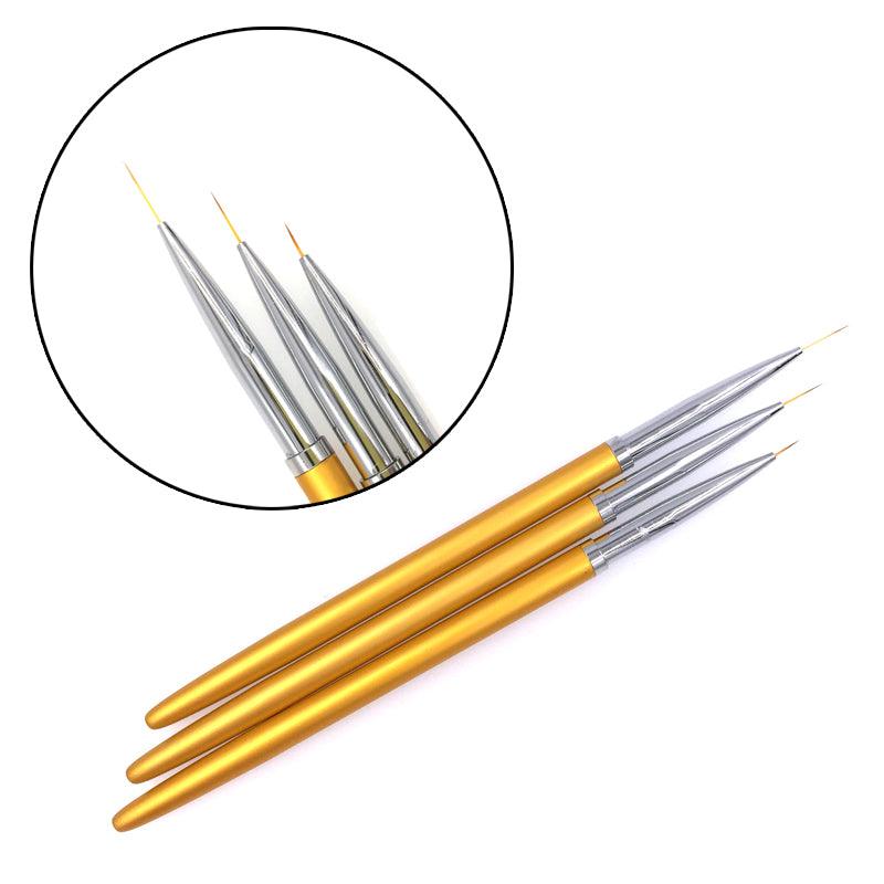 3Pcs Gold Nail Art Lines Painting Pen Brushes - Glowish