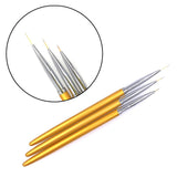 3Pcs Gold Nail Art Lines Painting Pen Brushes - Glowish