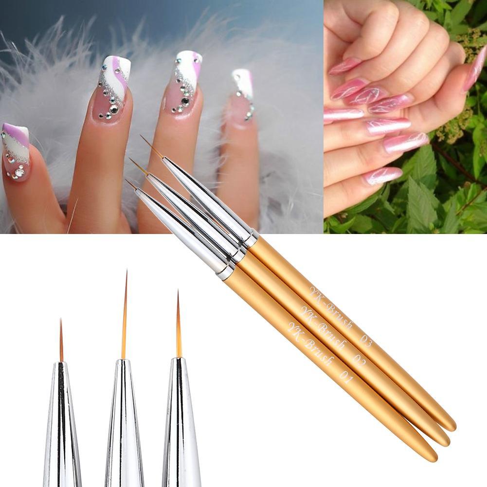 3Pcs Gold Nail Art Lines Painting Pen Brushes - Glowish