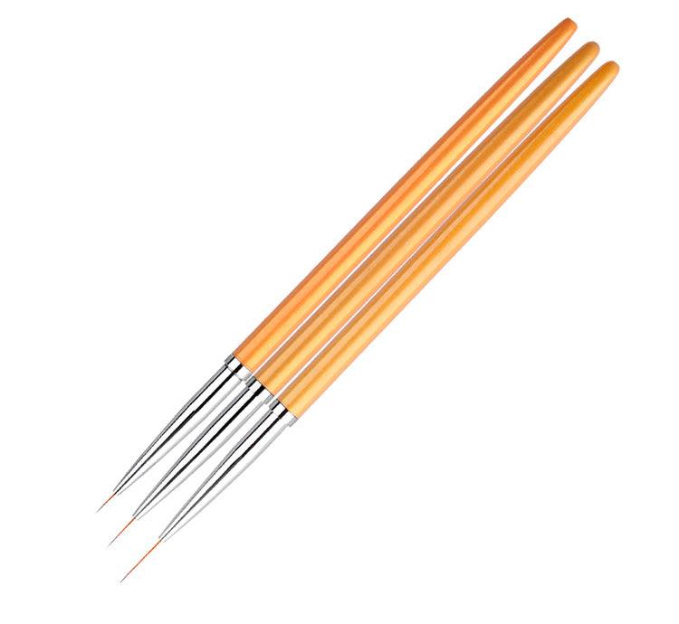 3Pcs Gold Nail Art Lines Painting Pen Brushes - Glowish