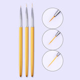 3Pcs Gold Nail Art Lines Painting Pen Brushes - Glowish