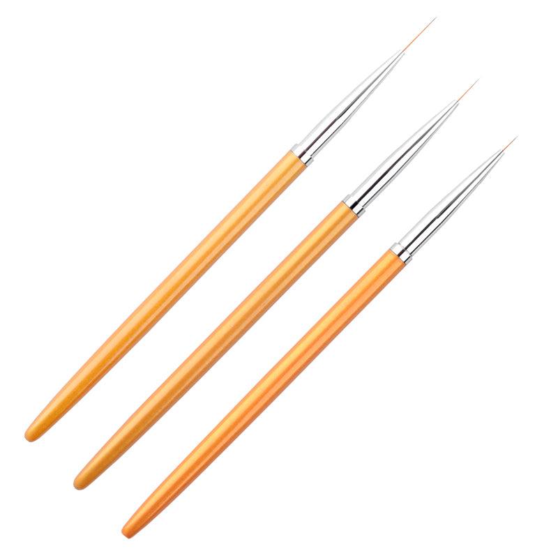 3Pcs Gold Nail Art Lines Painting Pen Brushes - Glowish