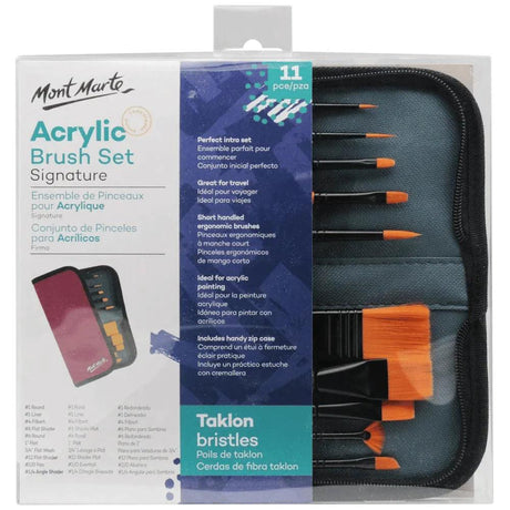 Acrylic Taklon Brush Set Wallet Signature 11pc - Mont Marte - Glowish