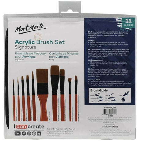 Acrylic Taklon Brush Set Wallet Signature 11pc - Mont Marte - Glowish