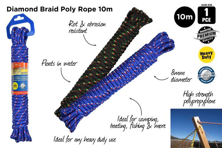 Diamond Braided Polypropylene rope 8mm x 10m - Glowish