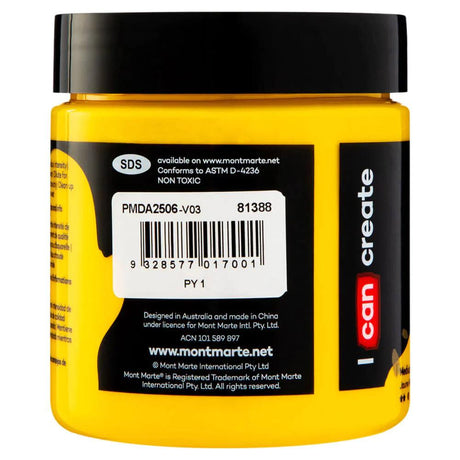 Dimension Acrylic Paint 250ml Pot - Medium Yellow - Mont Marte - Glowish