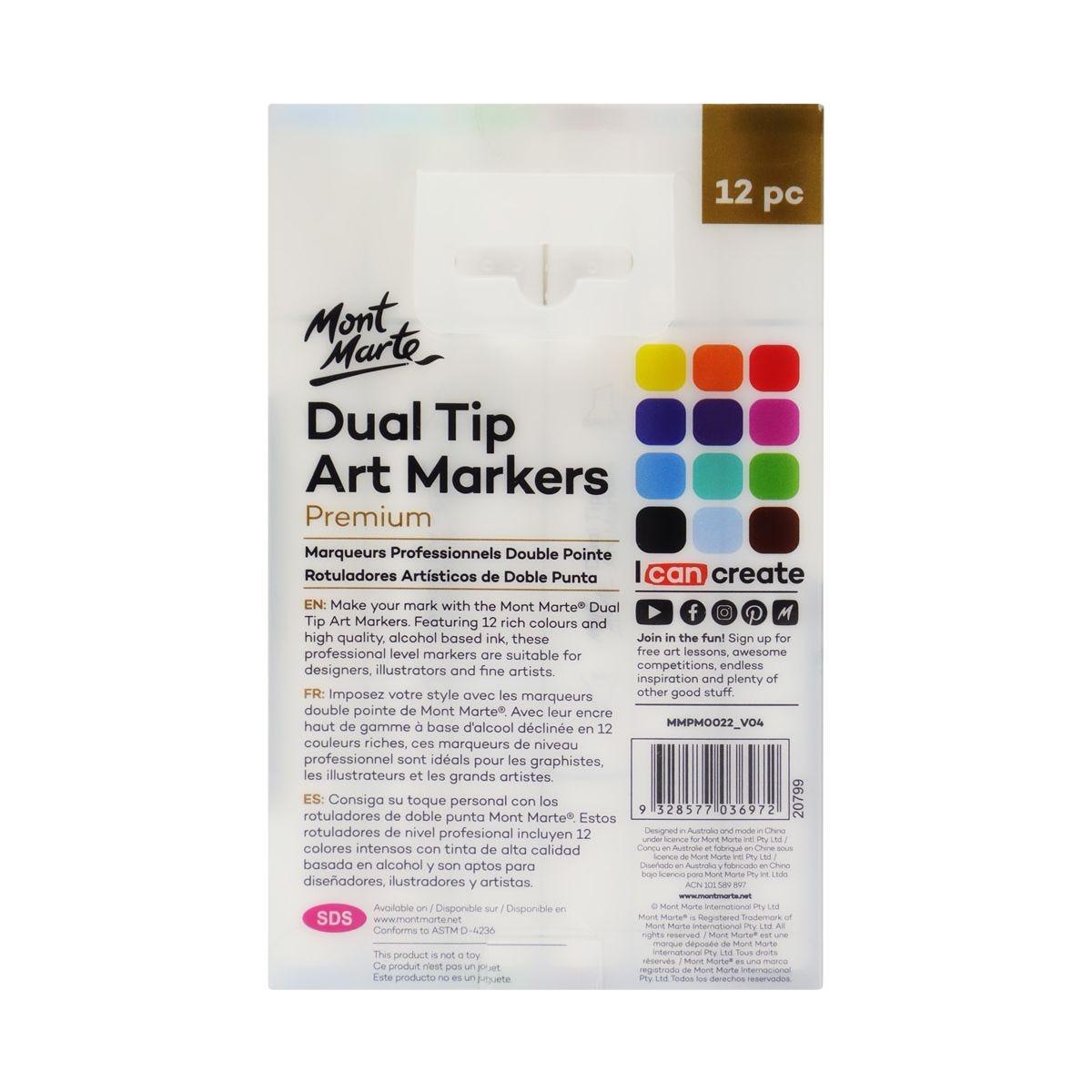 Dual Tip Alcohol Art Markers Premium 12pcs - Mont Marte - Glowish