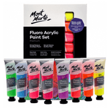 Fluoro Acrylic Paint Set Premium 8 x 36ml (1.2oz) Mont Marte Craft Art Supply - Glowish