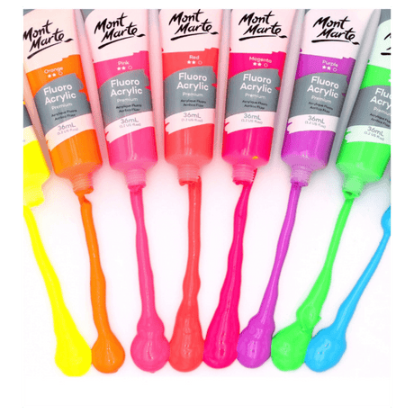 Fluoro Acrylic Paint Set Premium 8 x 36ml (1.2oz) Mont Marte Craft Art Supply - Glowish