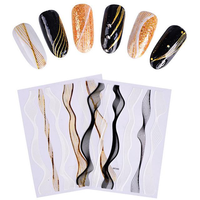 Gold Metal Wave Strip 3D Black Silver Lines Transfer Sticker Decoration Tool - Glowish