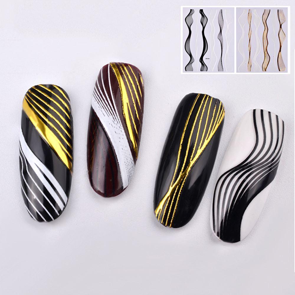 Gold Metal Wave Strip 3D Black Silver Lines Transfer Sticker Decoration Tool - Glowish
