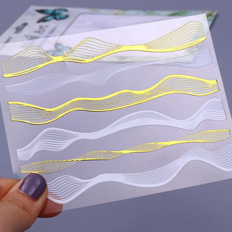 Gold Metal Wave Strip 3D Black Silver Lines Transfer Sticker Decoration Tool - Glowish