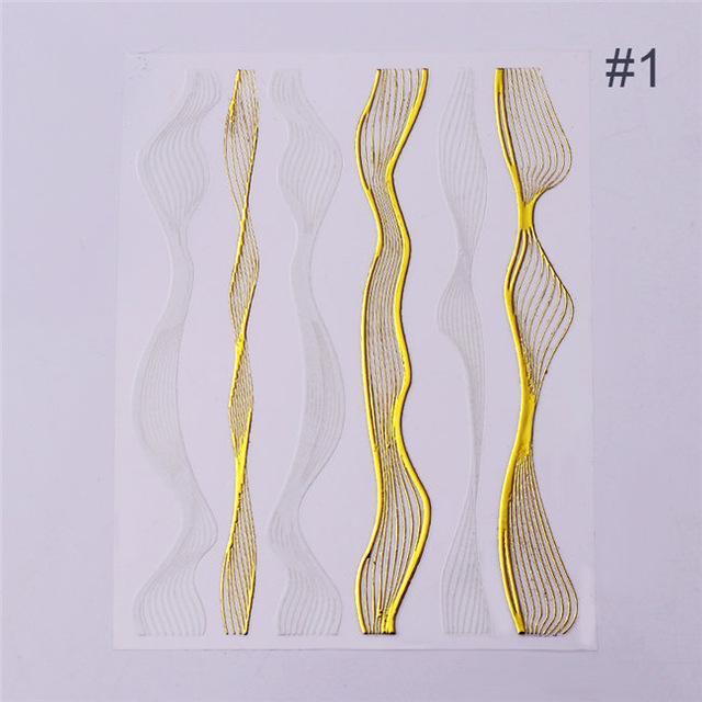 Gold Metal Wave Strip 3D Black Silver Lines Transfer Sticker Decoration Tool - Glowish
