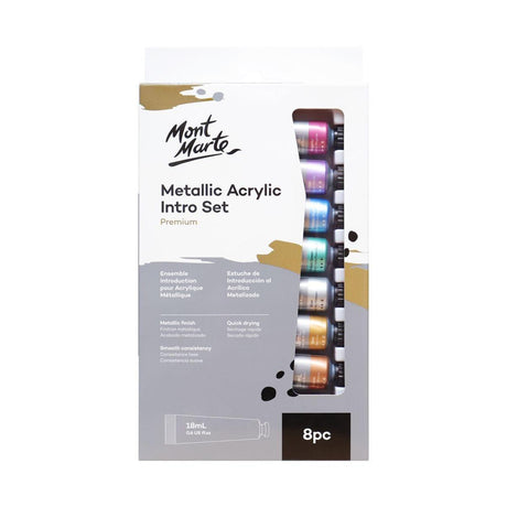 Metallic Acrylic Paint Intro Set 8pcs x 18ml (0.6oz) - Mont Marte - Glowish