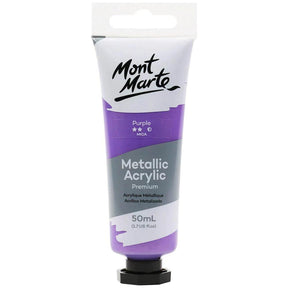 Metallic Acrylic Paint Premium 50ml (1.7 US fl.oz) Tube - Purple - Mont Marte - Glowish
