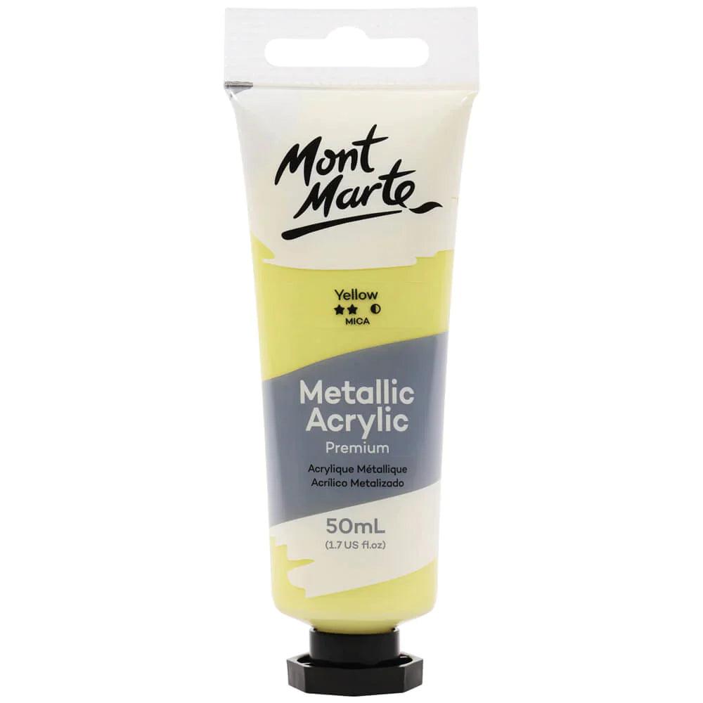 Metallic Acrylic Paint Premium 50ml (1.7 US fl.oz) Tube - Yellow - Mont Marte - Glowish
