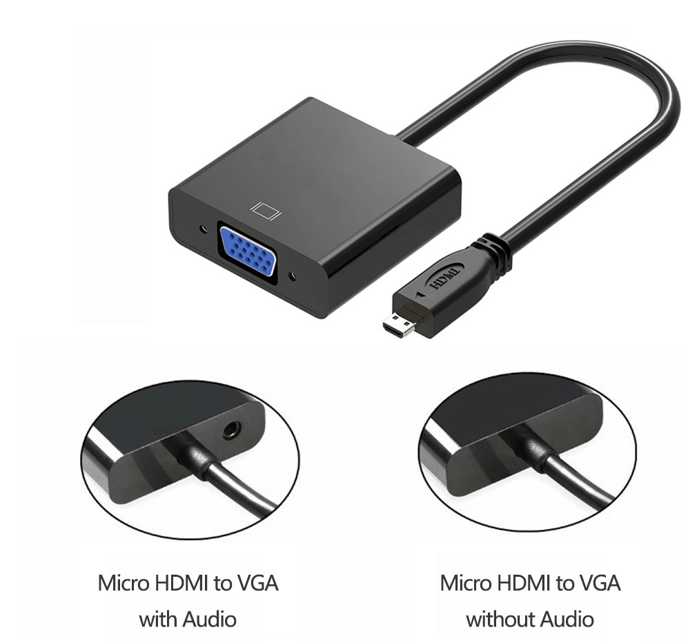 Micro HDMI to VGA Video Converter Cable For PC Monitor Projector - Glowish