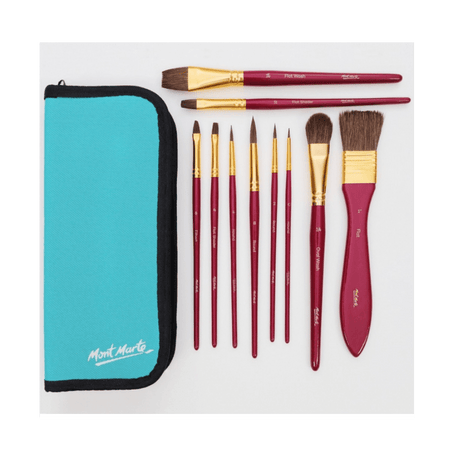 Mixed Bristle Brush Set Wallet 11pce - Watercolour - Glowish