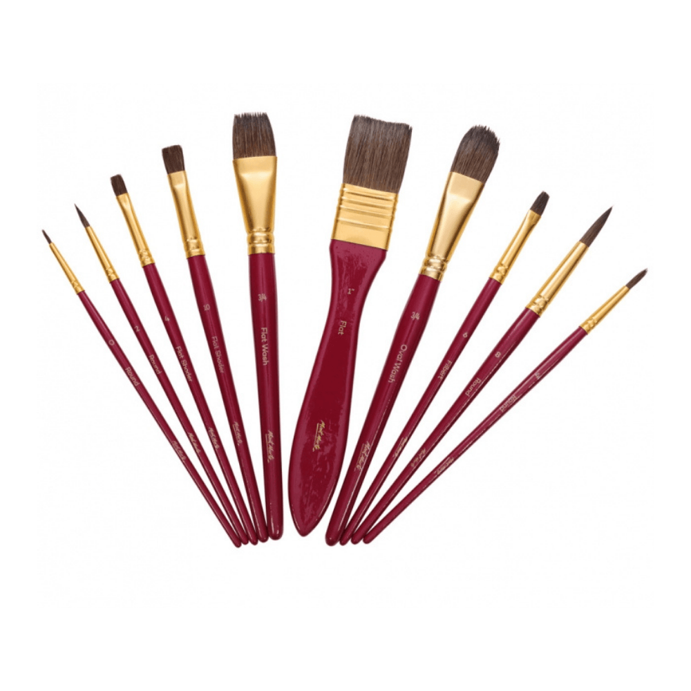 Mixed Bristle Brush Set Wallet 11pce - Watercolour - Glowish