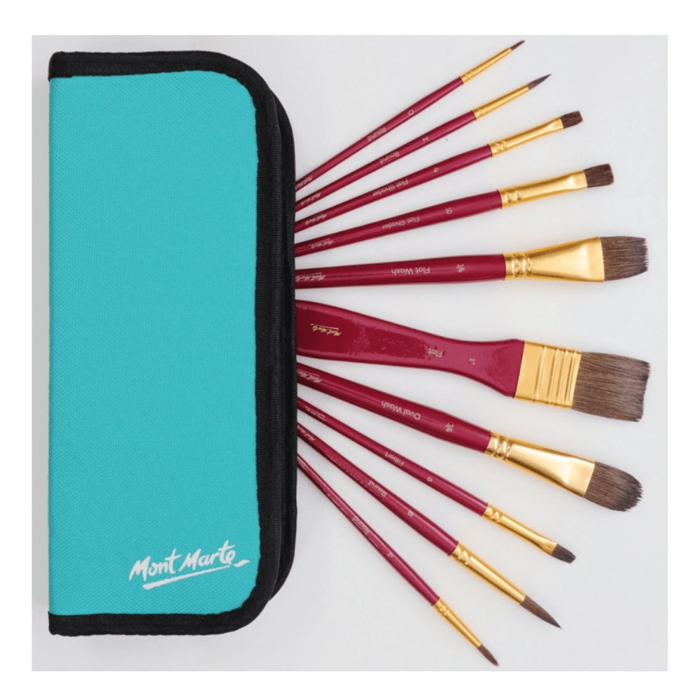 Mixed Bristle Brush Set Wallet 11pce - Watercolour - Glowish