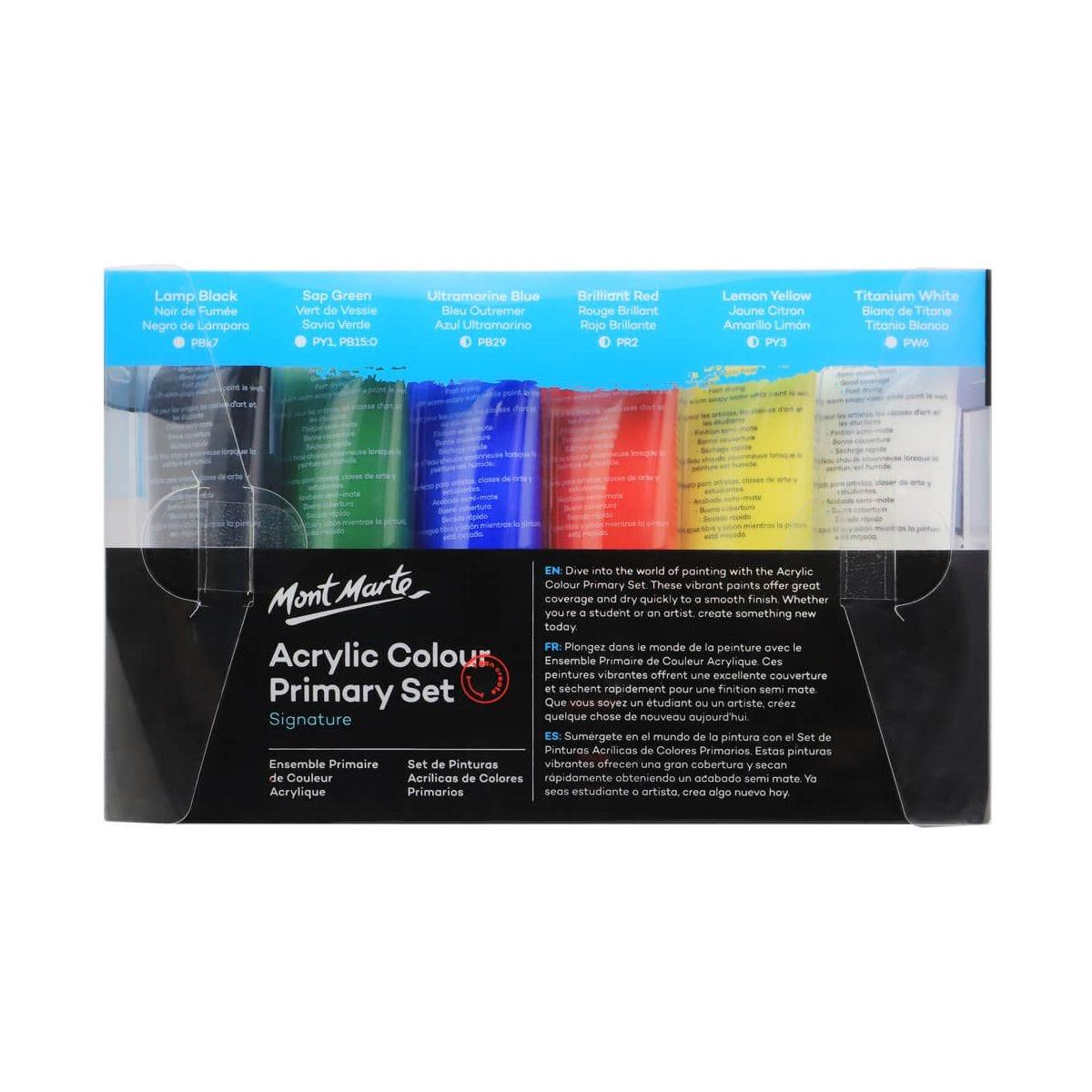Mont Marte Acrylic Colour Primary Paint Set 6pcs x 50ml (1.7oz) - Glowish