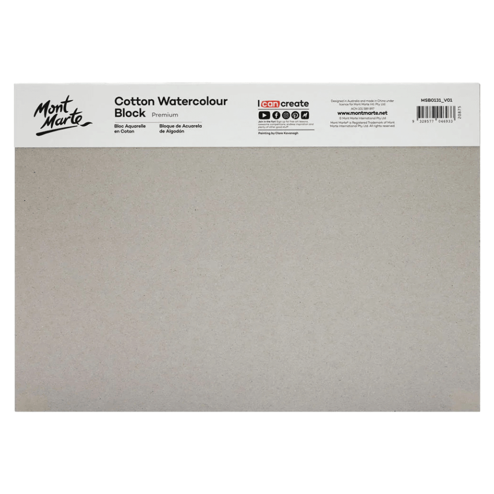 Mont Marte Cotton Watercolour Paper Block Premium 300gsm A4 - 12 Sheets - Glowish